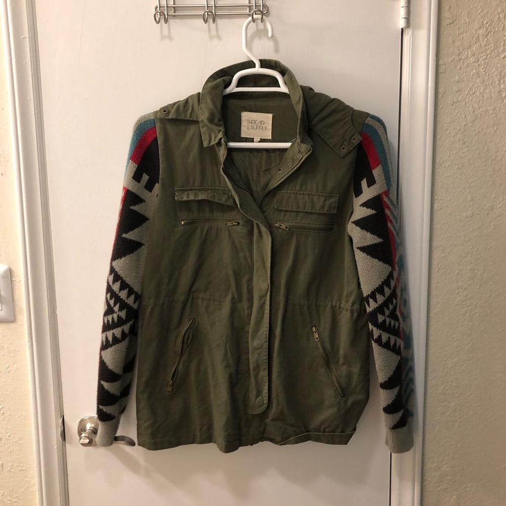 Green canvas jacket with sweater sleeves!